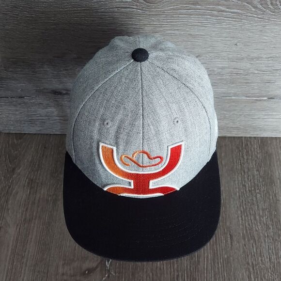 Hooey Gray and Black Snapback Hat with Orange Logo Flat Bill - Picture 2 of 7